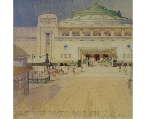 Hastings Music Pavilion, original watercolour/ink architectural competition design, by Annesley Brownrigg of Leslie Hiscock A