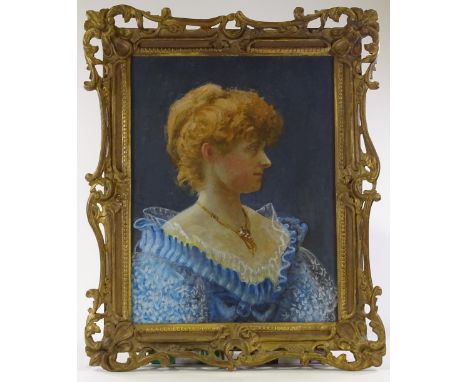 Late 19th century Scottish School, oil on canvas, portrait of a young woman with red hair, unsigned, in carved giltwood frame
