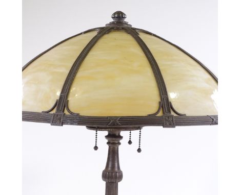 An early 20th century Millar's electroplate table lamp, with marbled glass dome shade, shade diameter 49cm 