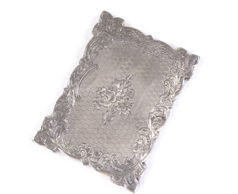 A Victorian rectangular silver card case, with engraved foliate and engine turned decoration, by Hilliard &amp; Thomason, hal