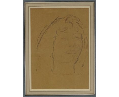 Walter Sickert, pencil on brown paper, portrait of Princess Pauline (Bedford Music Hall), signed and inscribed, 9.75" x 7", f