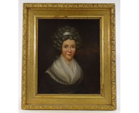 18th century oil on canvas, portrait of a woman, unsigned, 15" x 12", framed 