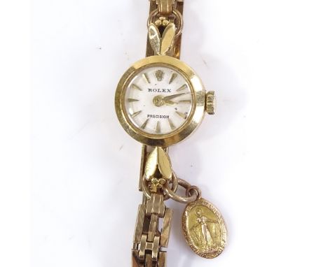 ROLEX - a lady's 9ct gold Precision cocktail wristwatch, circa 1960s, mechanical 17 ruby movement, on 9ct gatelink strap, cas