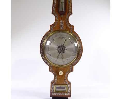 A 19th century rosewood and mother-of-pearl marquetry inlaid wheel barometer, by C Alano of Canterbury, height 97cm 