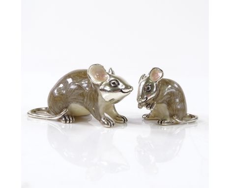 A modern pair of sterling silver and enamel miniature mice figures, largest length 3.5cm (2) 