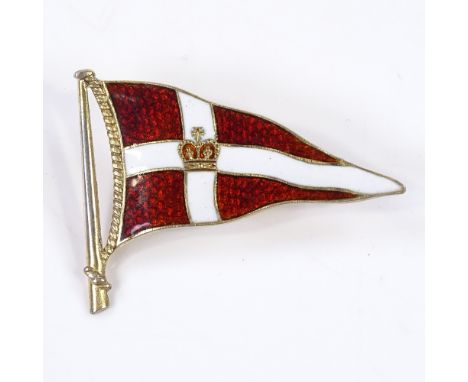 An Irish silver-gilt and coloured enamel Royal Yachting Club badge, length 35.7mm, 4.8g 