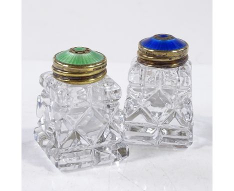 A pair of Norwegian sterling silver gilt and coloured enamel cruets, height 4.5cm 