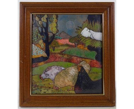 Beryl Turpin, 2 enamel paintings on copper, farm scenes, largest 10" x 10", framed (2) 