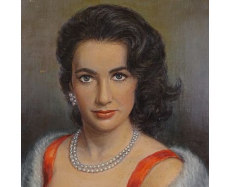 Holst, oil on canvas, portrait of Elizabeth Taylor, signed, dated 1959, 20" x 16", unframed 