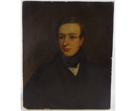 Early 19th century oil on board, portrait of a Regency man, unsigned, 22.5" x 18", unframed 