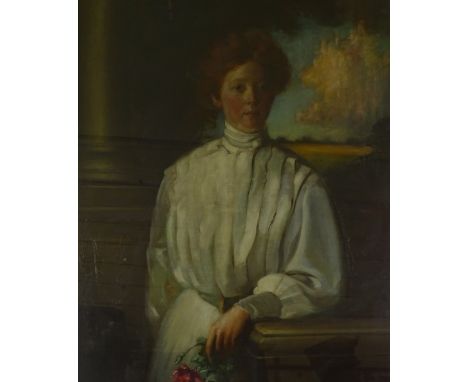 Edgar Leigh, oil on canvas, portrait of a young woman, signed and dated 1910, 50" x 30", framed 