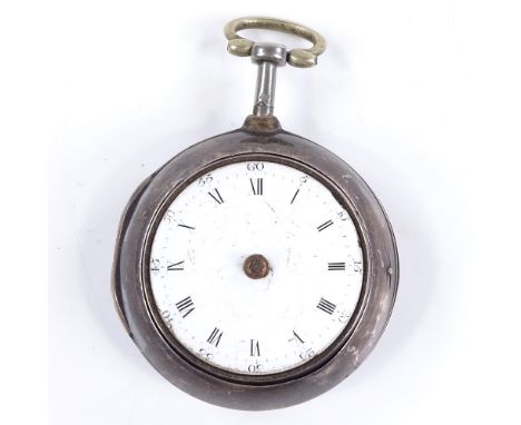 An 18th century silver pair-cased open-face key-wind Verge pocket watch, by H Parker of London, case maker Nicholas Thomas Wo