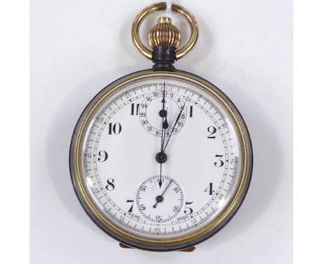 A gun-metal cased open-face top-wind chronograph pocket watch, with 2 subsidiary dials and sweeping seconds hand, movement no