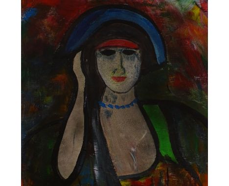Posla, oil on board, portrait of a woman, signed and dated 1988, 23" x 18", framed 