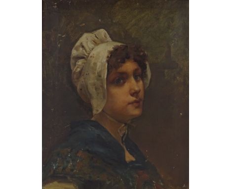 Late 19th century, oil on canvas, portrait of a Continental girl, indistinctly signed Ludovic?, dated 1881, 20" x 16", framed