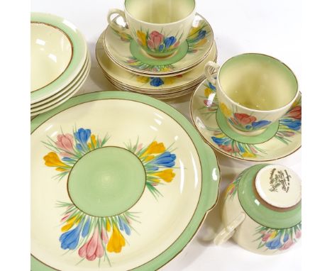 A Royal Staffordshire Clarice Cliff Crocus pattern part tea set 