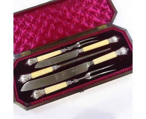 A good quality Victorian 5-piece ivory and silver-handled carving set, by Harrison Brothers and Howson, hallmarks Sheffield 1