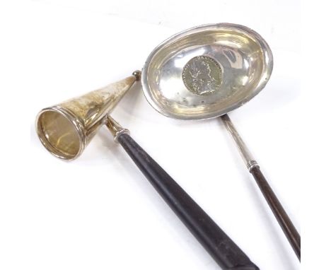 A Georgian silver and whale bone-handled toddy ladle, together with a Mappin &amp; Webb silver and turned wood candle snuffer