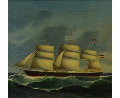 19th century oil on canvas, portrait of the ship Dorothea, indistinctly signed and dated 1873, 18" x 25", framed 