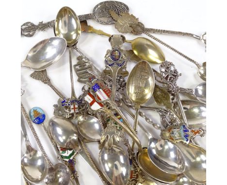 Various silver and enamel souvenir spoons, 11.9oz 
