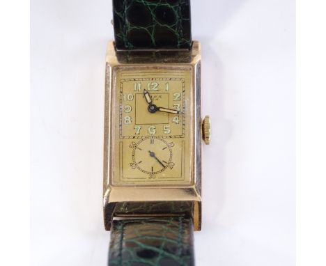 ROLEX - a 9ct gold Prince Geneve wristwatch, circa 1935, 15 ruby mechanical extra prima movement, luminous Arabic numerals an