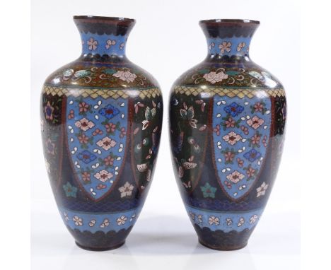 A pair of Japanese cloisonne enamel vases, height 21cm 