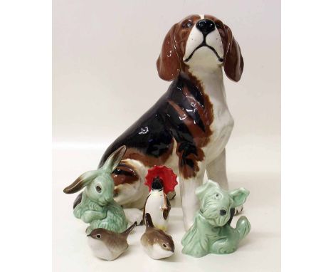 Beswick 2300 fireside beagle, penguin, also two Sylvac animals and two USSR birds. Condition report: see terms and conditions