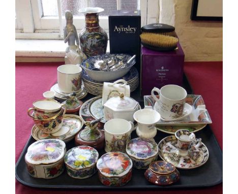 Aynsley nao style figure, Worcester style cups and saucers etc. Condition report: see terms and conditions