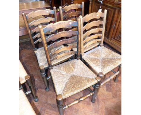 Set of four Lancashire style ladder-back chairs. Condition report: see terms and conditions