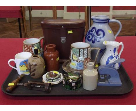 Two Radford coaching inn mugs and ash tray, pair of Coalport dishes, corkscrew and misc. china and a pair of Zeiss binoculars