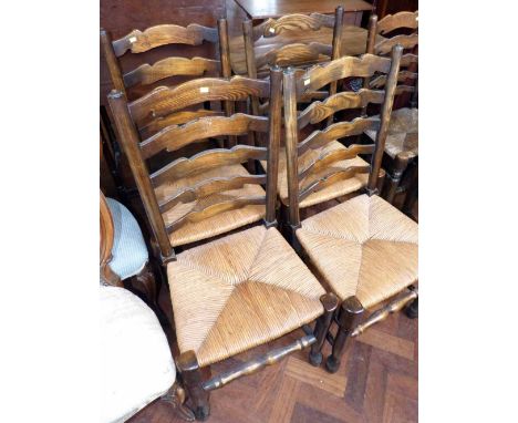 Set of four Lancashire style ladder-back chairs. Condition report: see terms and conditions