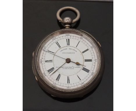 D I Marcuson Bros & Asher hallmarked silver open faced centre seconds chronograph pocket watch with black Roman numerals, whi