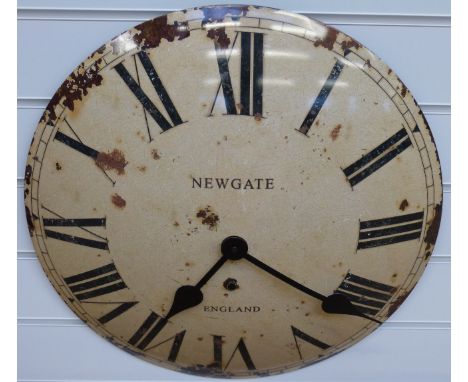 Newgate caseless quartz wall clock in distressed enamel finish with Roman numerals, 50cm dial