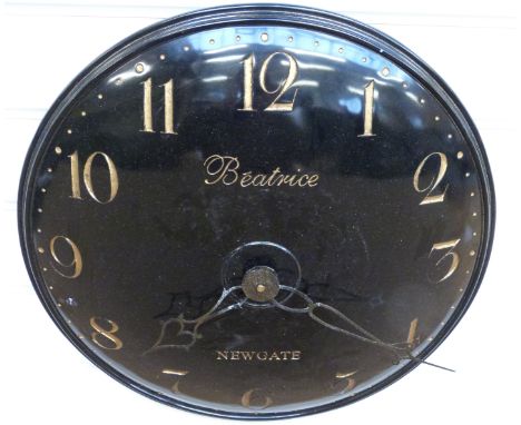 Newgate 'Beatrice' quartz caseless wall clock, the ivory coloured convex dial with contrasting gold coloured Arabic numerals,