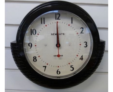 Newgate Deco style quartz wall clock with Arabic numerals, red seconds sweep, black case and 25cm dial