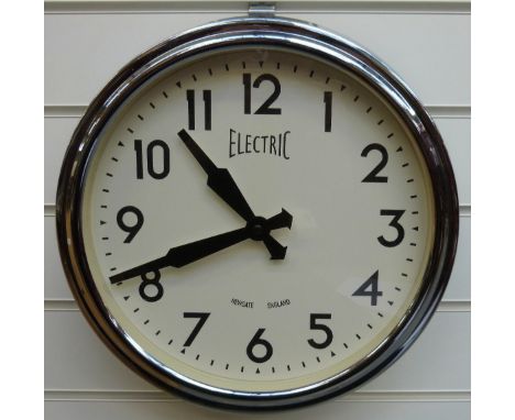 Newgate dial wall clock with Arabic numerals in chrome finish case, 30cm diameter