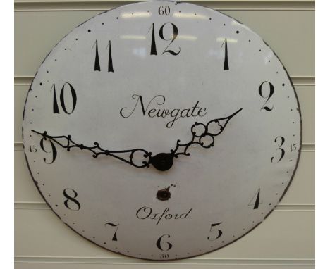 A caseless 'Newgate of Oxford' enamelled dial wall clock in white with Arabic numerals, 40cm diameter