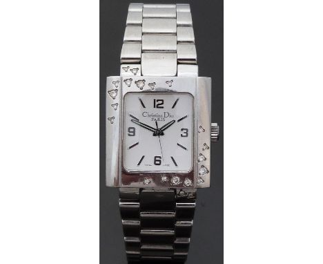 Christian Dior Riva ladies wristwatch ref. D98-1014 with 21 diamonds set to the stainless steel case, luminous hands, Arabic 