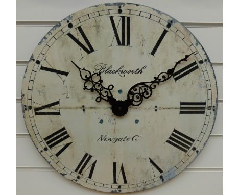Newgate 'Blackworth' quartz caseless wall clock in distressed enamel effect with Roman numerals, 50cm diameter