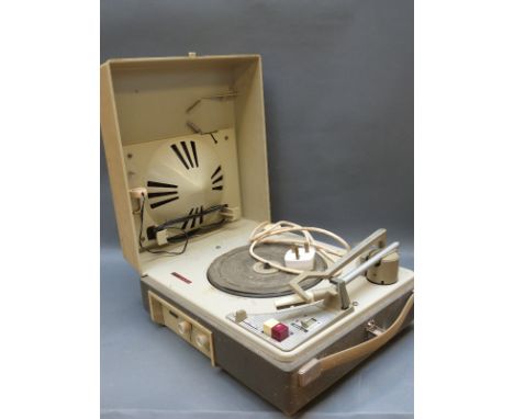 Philips 'Diamond' portable record player, c1960s, with speaker lid feature, automatic start/stop mechanism and 8" turntable