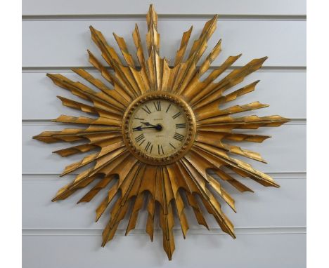 Newgate London quartz sunburst wall clock with distressed look Roman dial, overall diameter 47cm