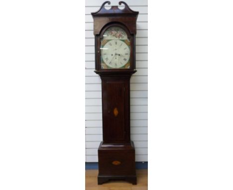 Archibald Siaman, Cumnock, c1800, mahogany longcase clock, the 36cm break arch painted Roman dial with secondary seconds, dat