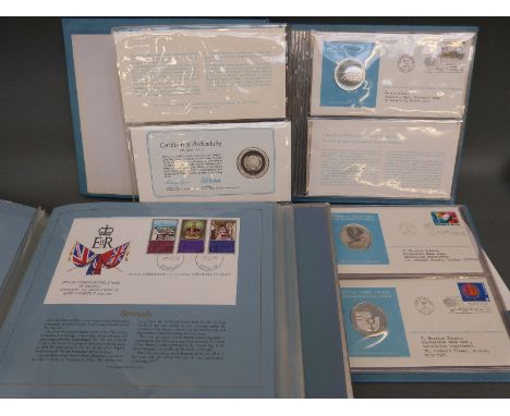 Two folders containing coin covers commemorating the 1975 United Nations, together with a folder of Royal Commonwealth Societ