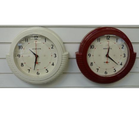 Newgate Deco style quartz wall clock with Arabic numerals, red seconds sweep, burgundy case and 25cm dial together with a fur