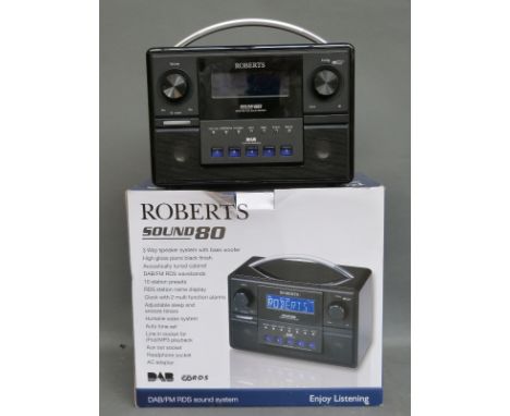 Roberts radio Sound 80 DAB/FM RDS wavebands, clock with two multi function alarms, high gloss piano black finish 