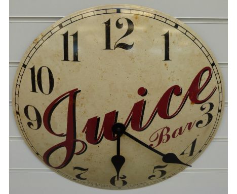 Newgate quartz advertising enamelled wall clock for 'Juice Bar' in distressed look finish, 50cm diameter