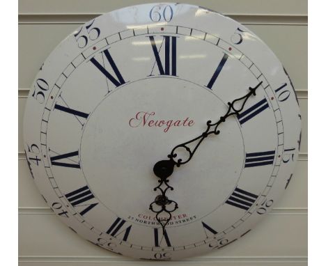 Newgate quartz enamel caseless wall clock with white dial, Roman numerals and Arabic minutes, 40cm diameter