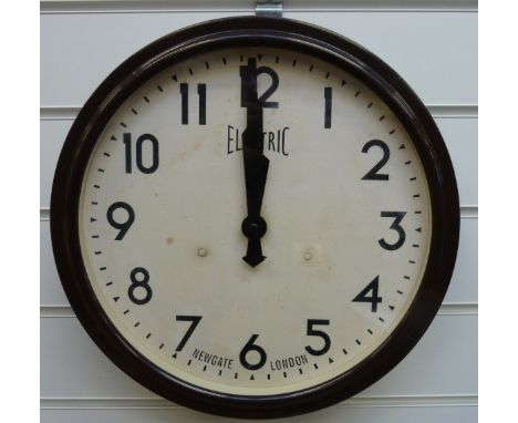 Newgate quartz school type wall dial clock, distressed look to Arabic dial, brown bakelite look finish to case, 30cm dial