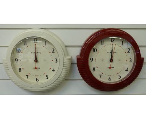 Newgate Deco style quartz wall clock with Arabic numerals, red seconds sweep, burgundy case and 25cm dial together with a fur