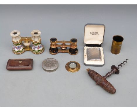 A set of guilloché enamel opera glasses, Ronson gas lighter etc